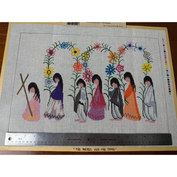 Hand-Painted Needlepoint Canvas "The Arches And The Cross" By Ted De Grazia - Picture 7 of 9